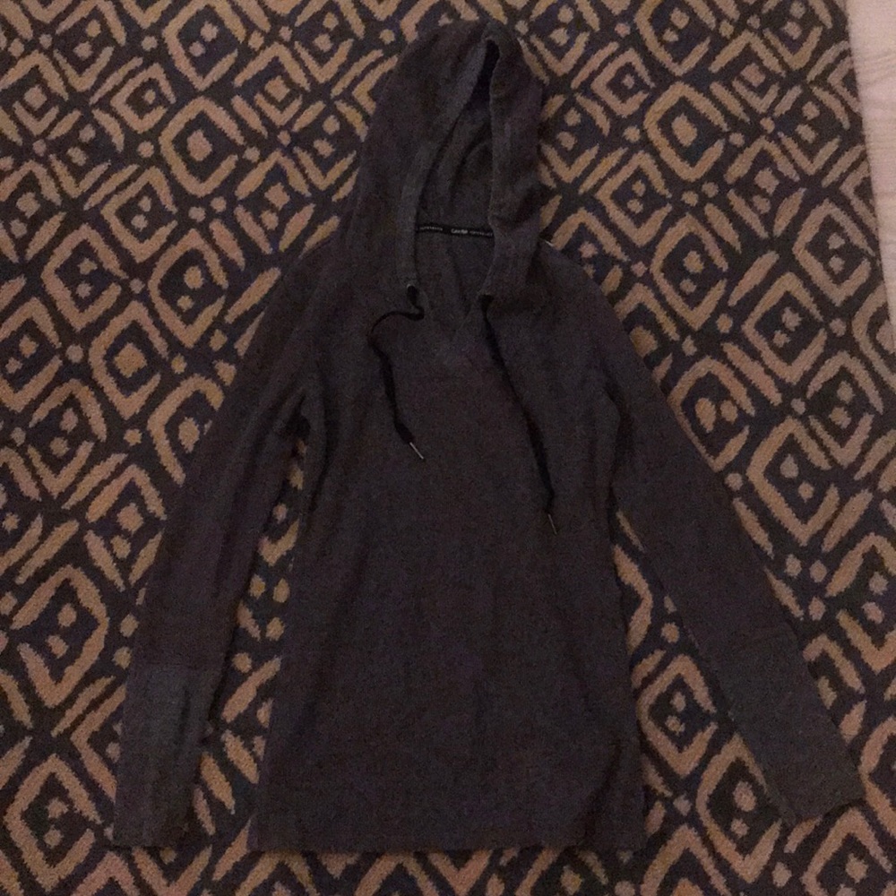 Hooded long sleeve waffle shirt